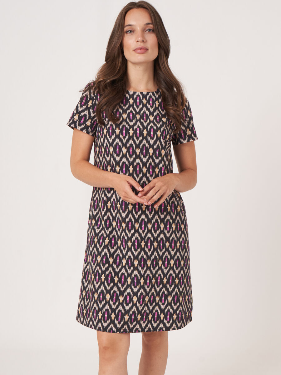 Cotton shift dress with ikat print image number 0
