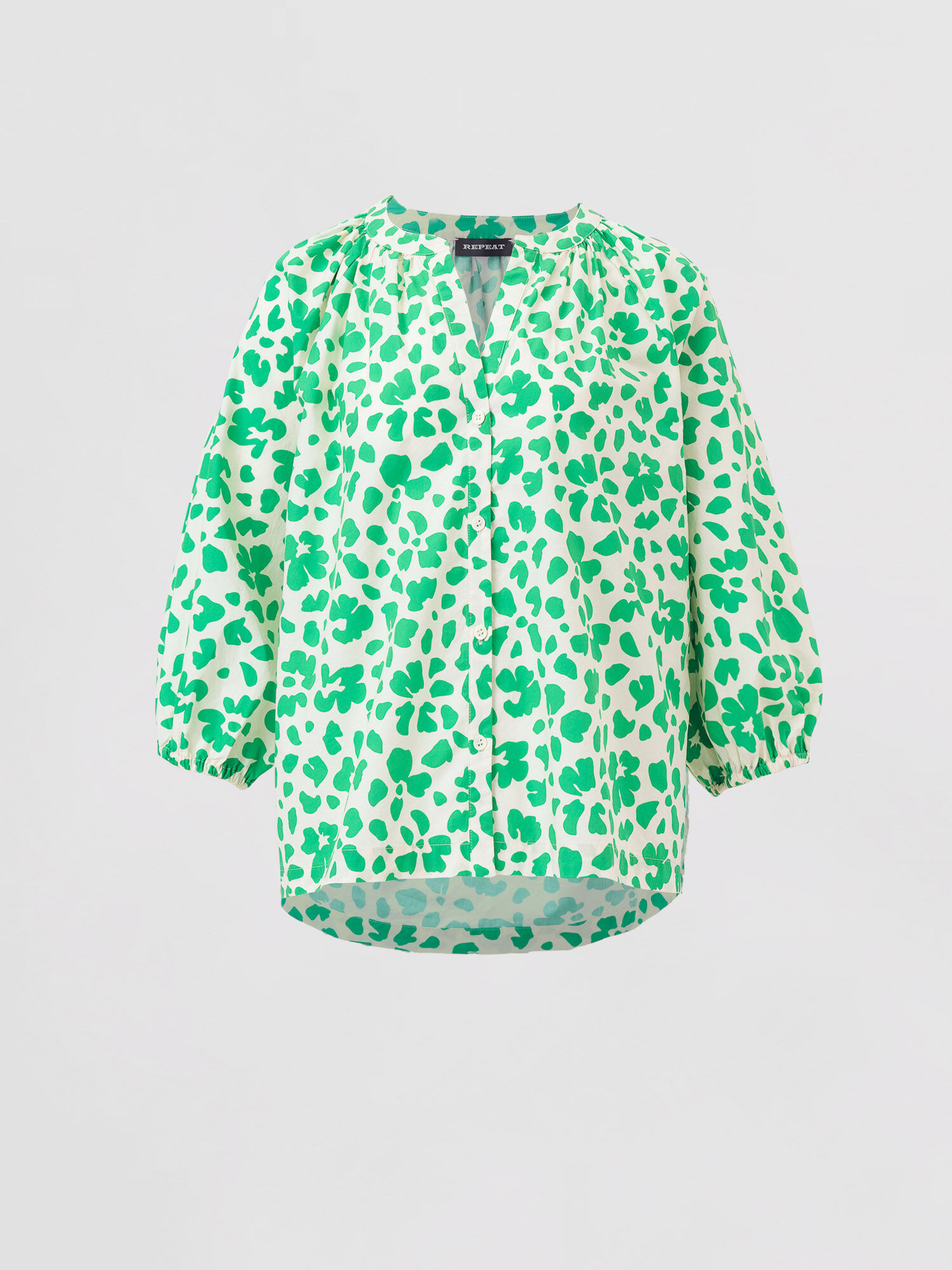 REPEAT cashmere Katoenen blouse met pofmouwtjes en bloemenprint