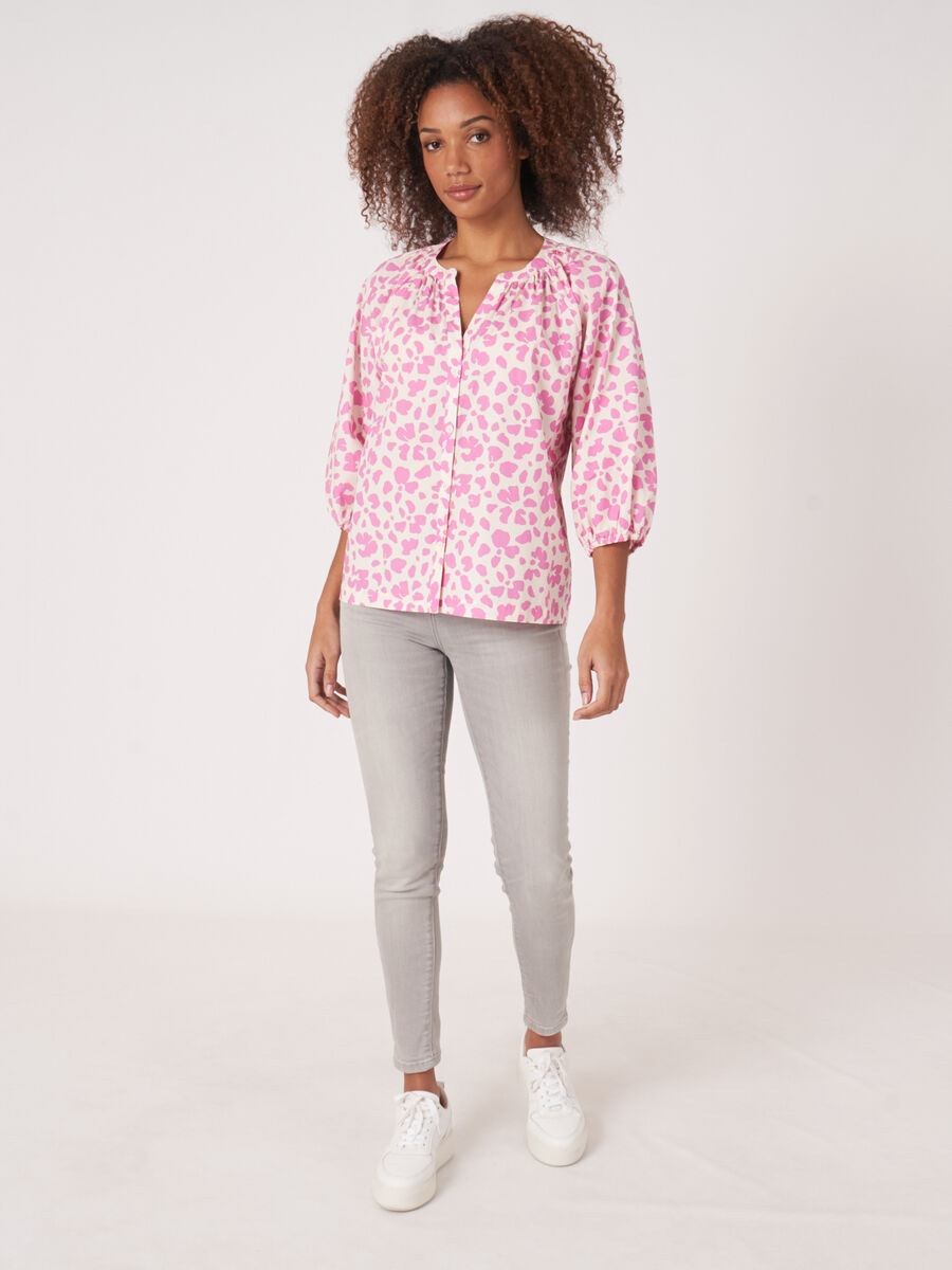 Katoenen blouse met pofmouwtjes en bloemenprint image number 5