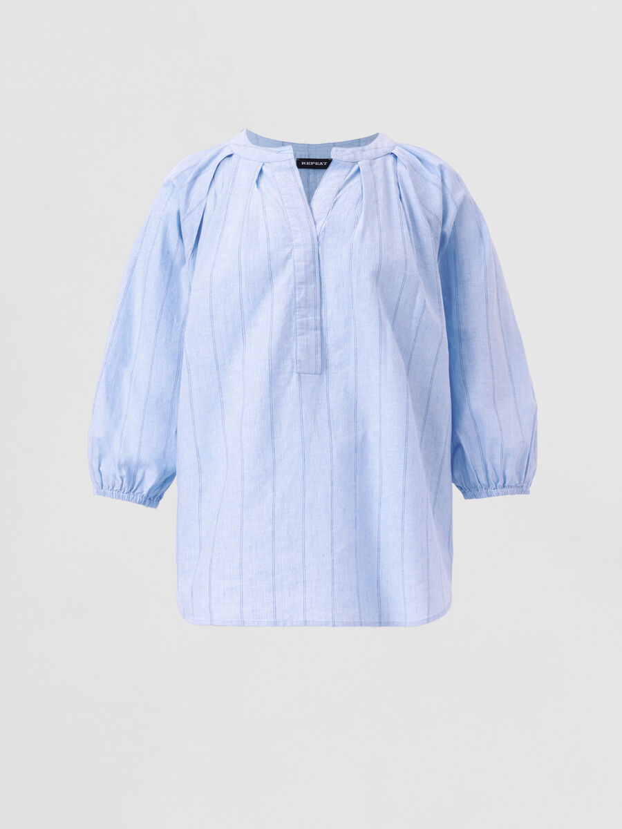 Gestreepte blouse van linnenmix pofmouw image number 0