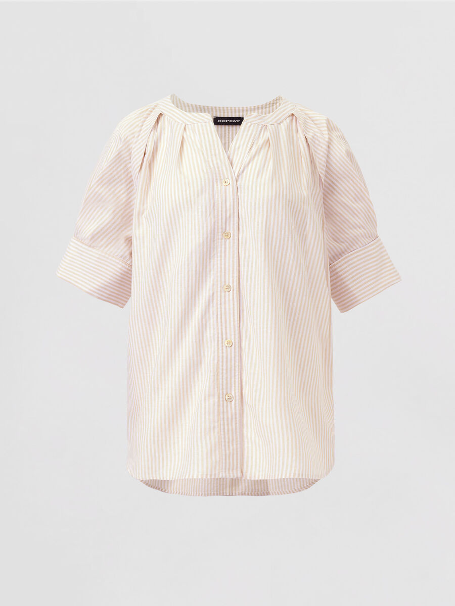 Linen blend blouse with stripe print image number 0