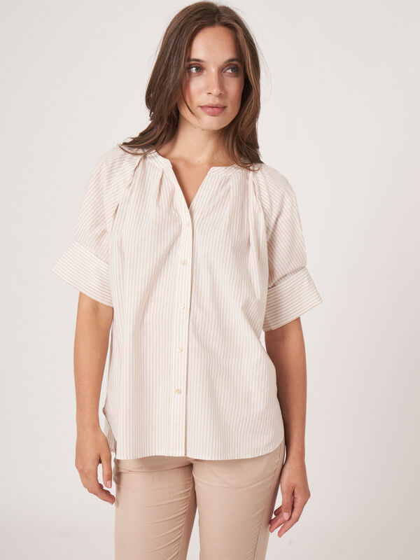 Linen blend blouse with stripe print image number 2
