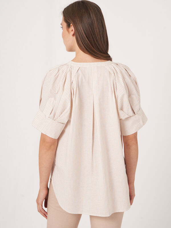Linen blend blouse with stripe print image number 3
