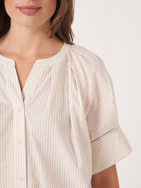 Linen blend blouse with stripe print image number 4
