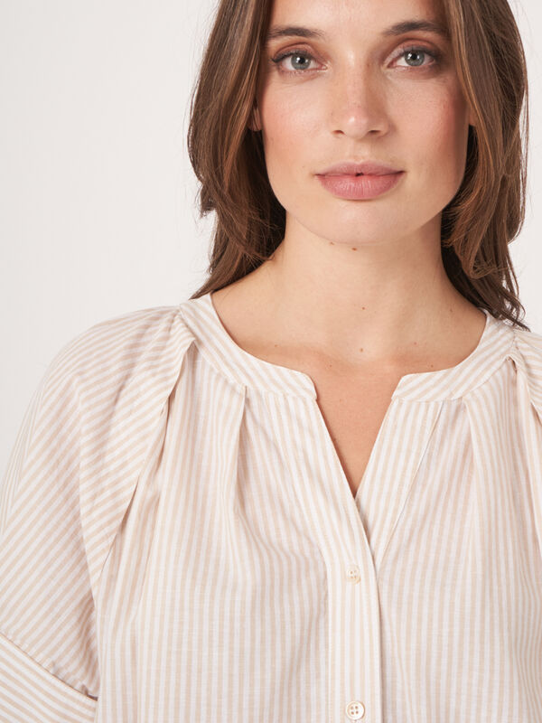 Linen blend blouse with stripe print image number 5