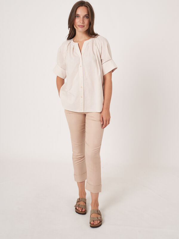 Linen blend blouse with stripe print image number 7