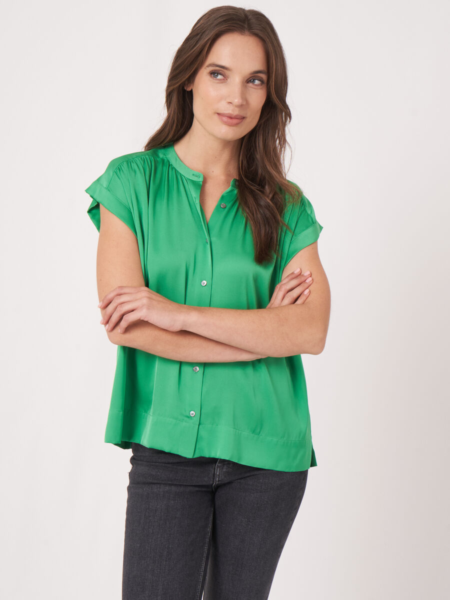 Oversized buttoned silk blouse top image number 0