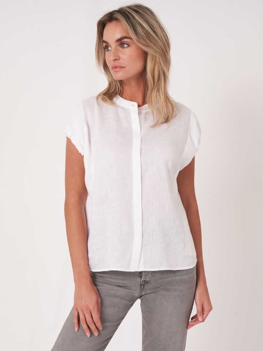 Linen blouse with drawstring detail image number 0