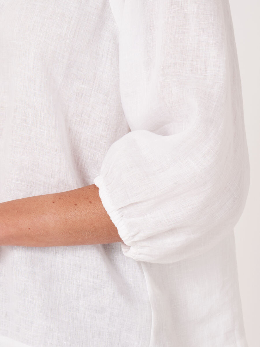 Geknöpfte Leinenbluse mit Puffärmeln image number 2