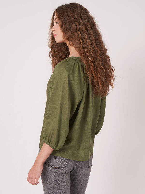 Gekn&ouml;pfte Leinenbluse mit Puff&auml;rmeln image number 1