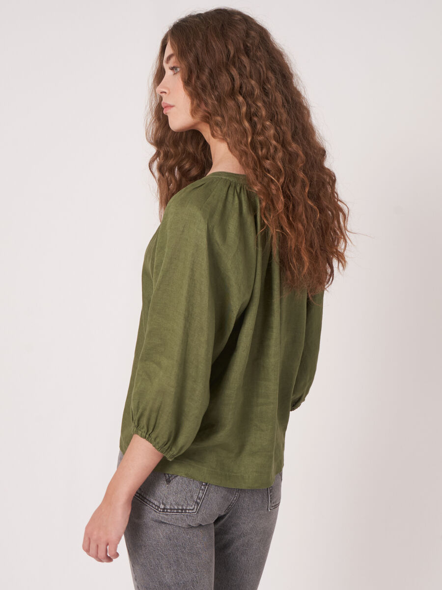 Blouse boutonnée en lin à manches bouffantes image number 1