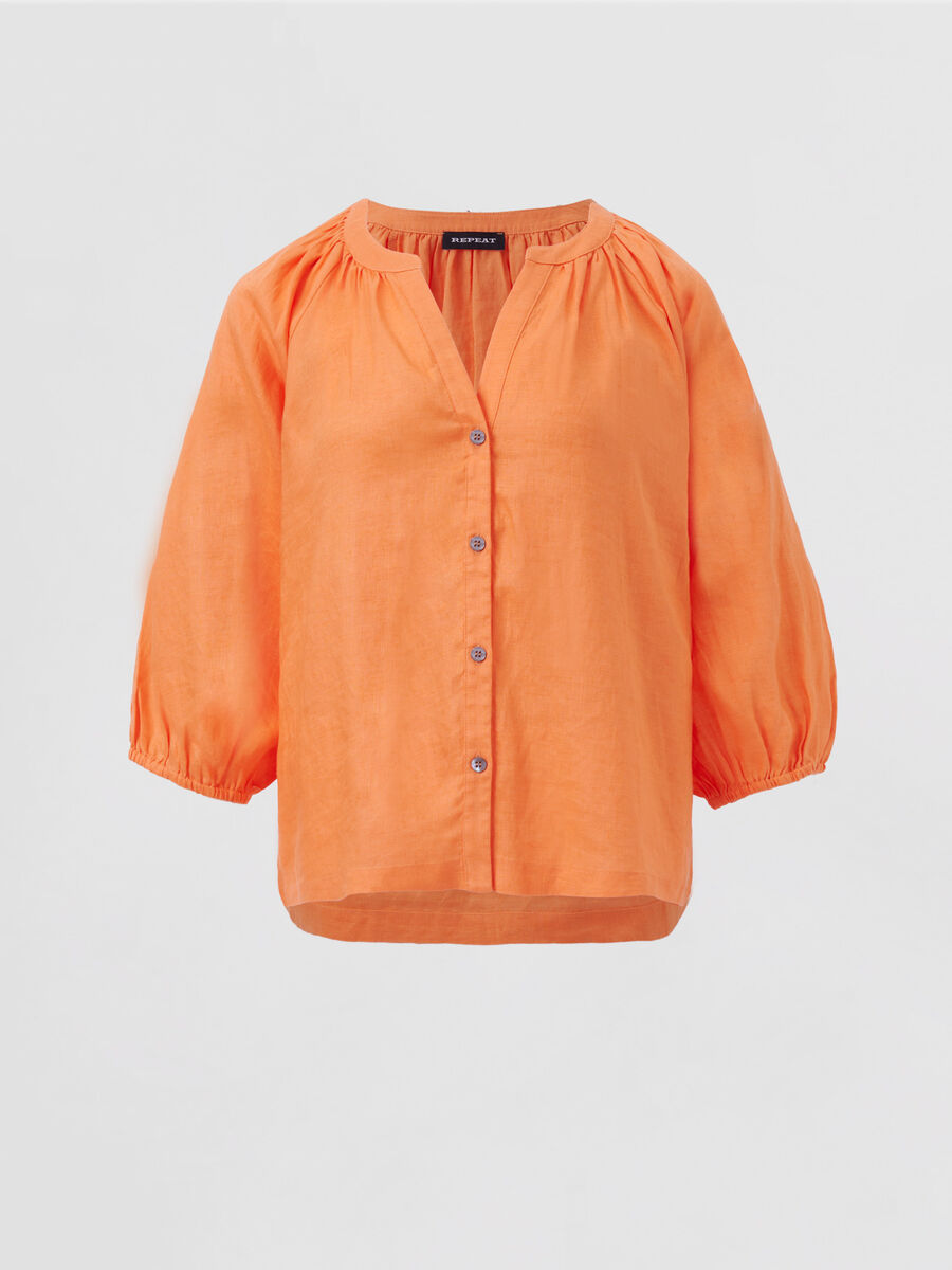 Madeliefje gastvrouw Gebruikelijk Women's Buttoned linen puff sleeve blouse | REPEAT cashmere