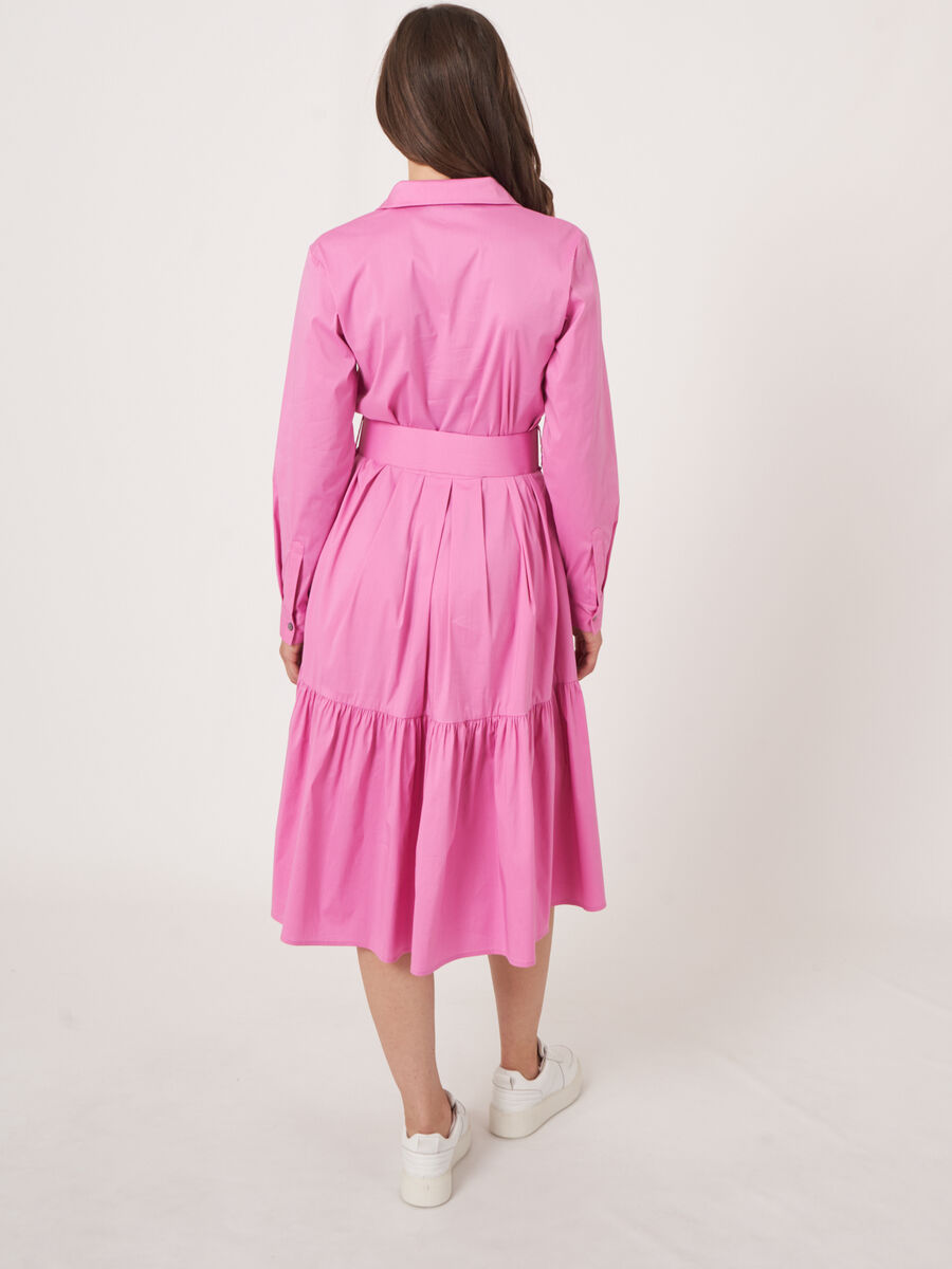 Tiered cotton blend shirt dress with belt image number 2