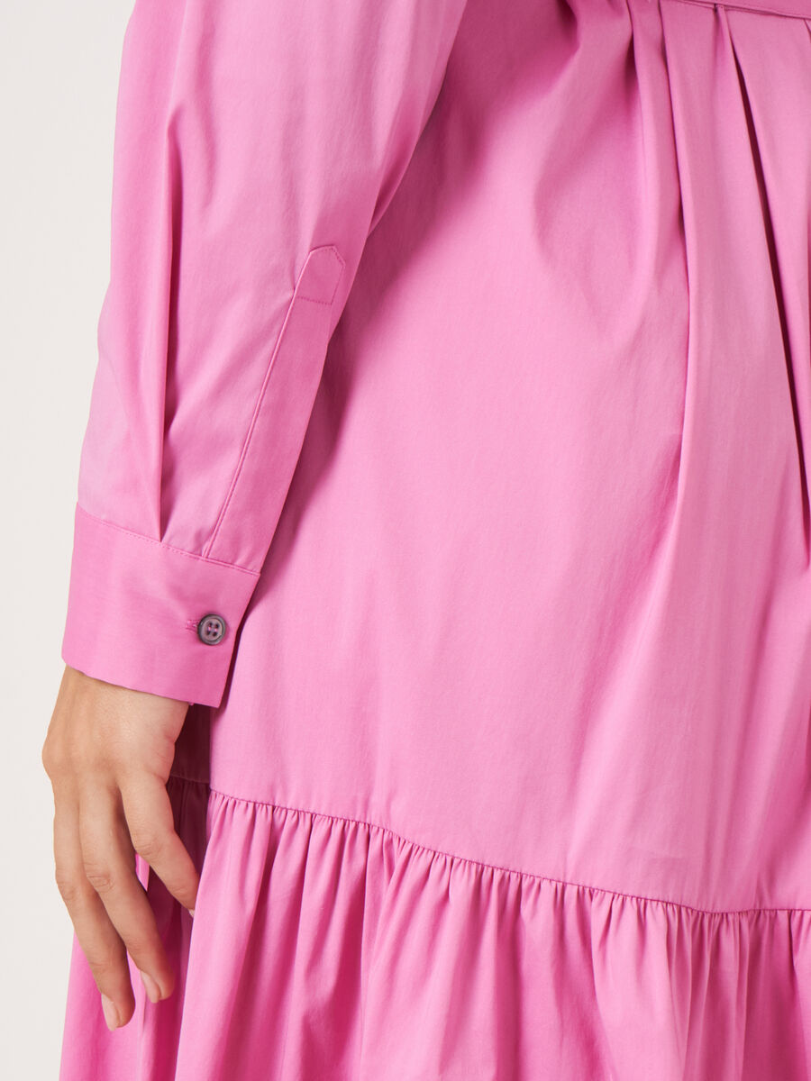 Tiered cotton blend shirt dress with belt image number 4