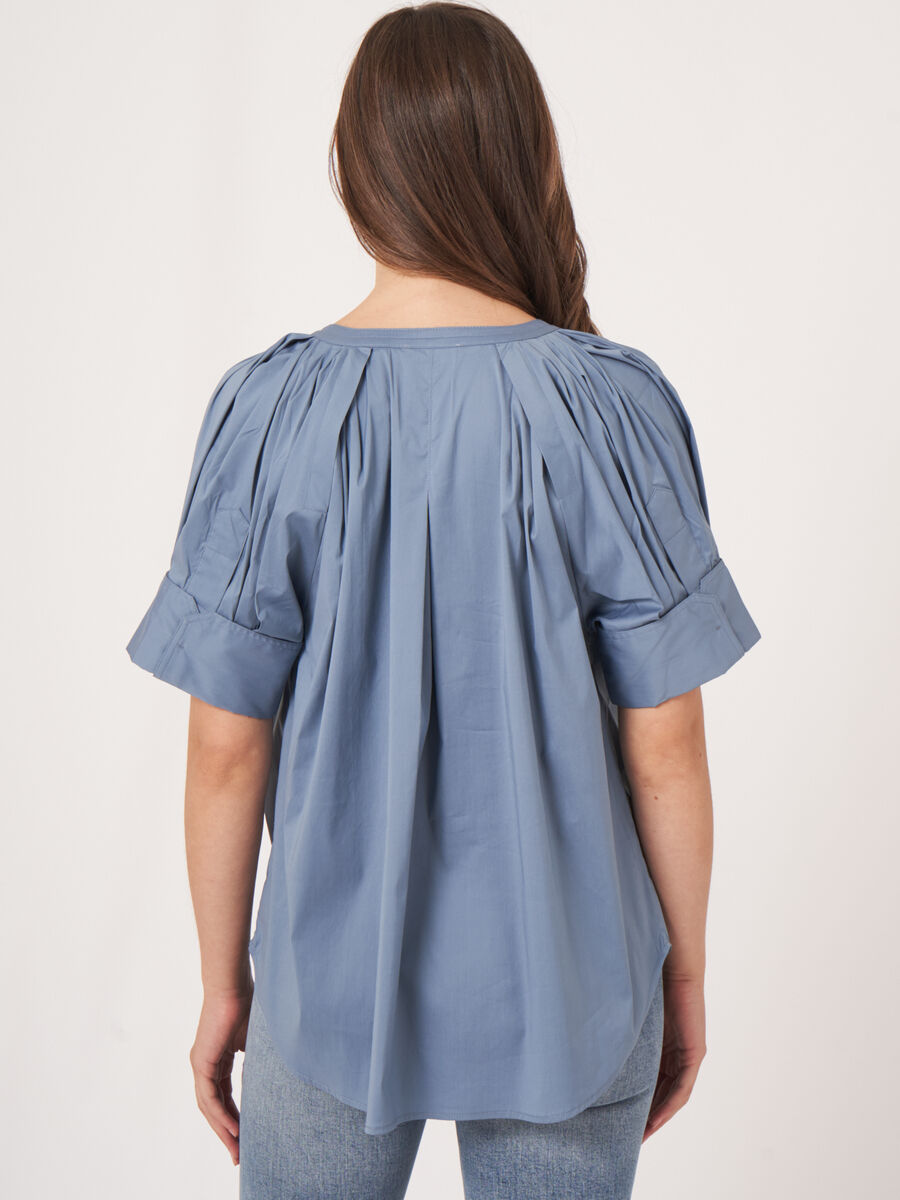 Bluse aus Baumwollmischung mit aufgeschlagenen Raglan-Puffärmeln image number 1