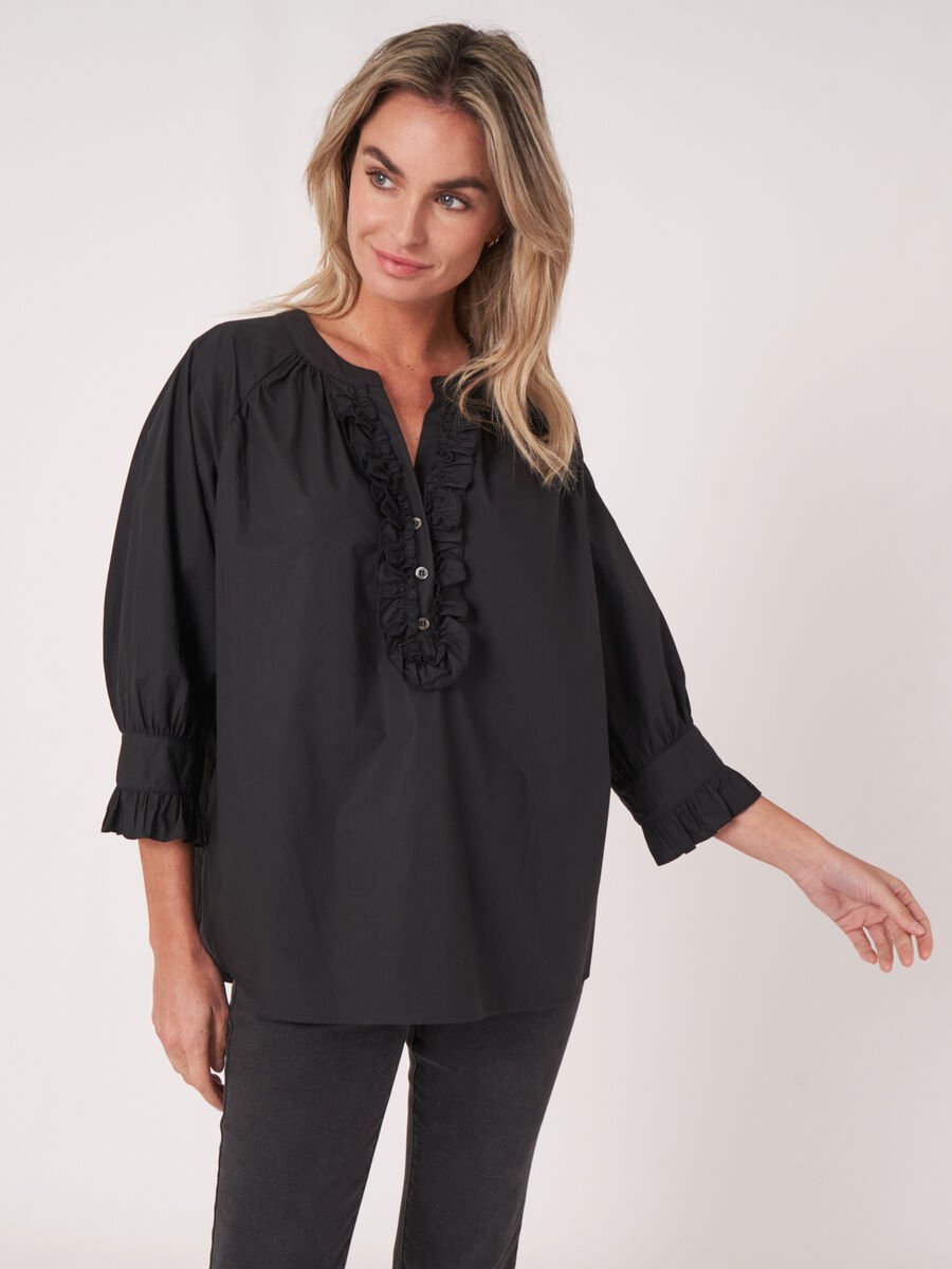 Pure cotton ruffle blouse  image number 0