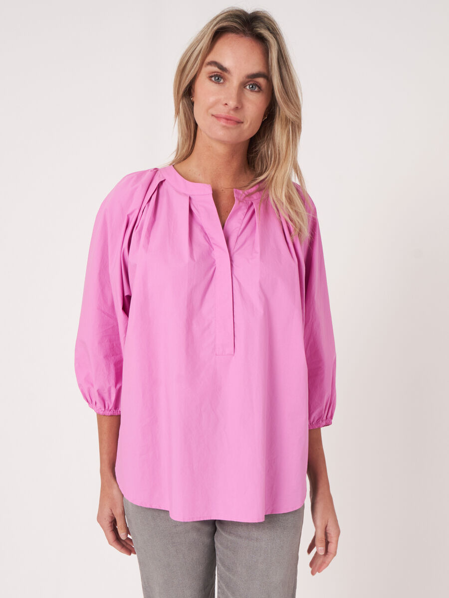 Loose fit cotton blouse with 3/4 raglan puff sleeves image number 0