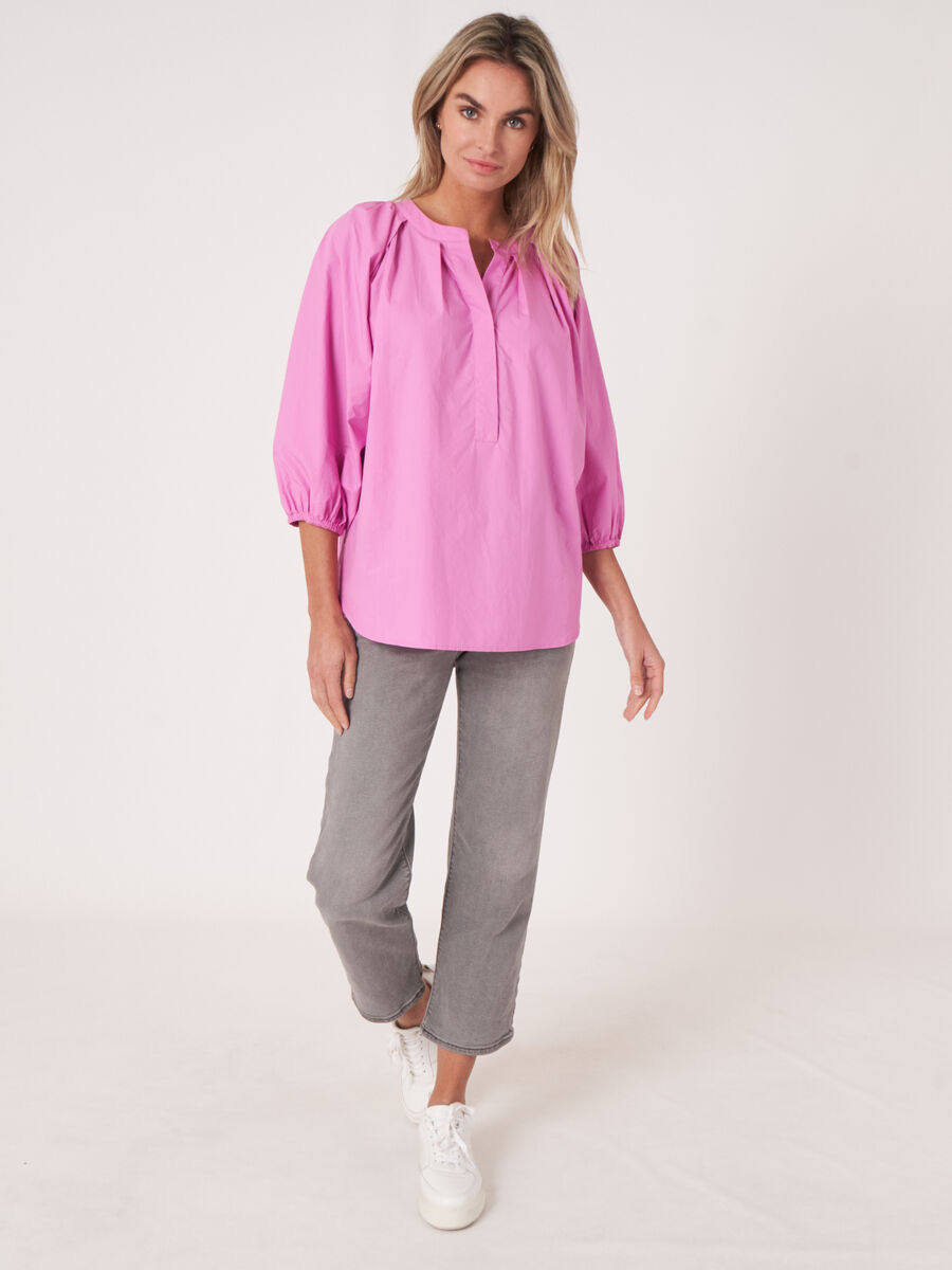 Loose fit cotton blouse with 3/4 raglan puff sleeves image number 5