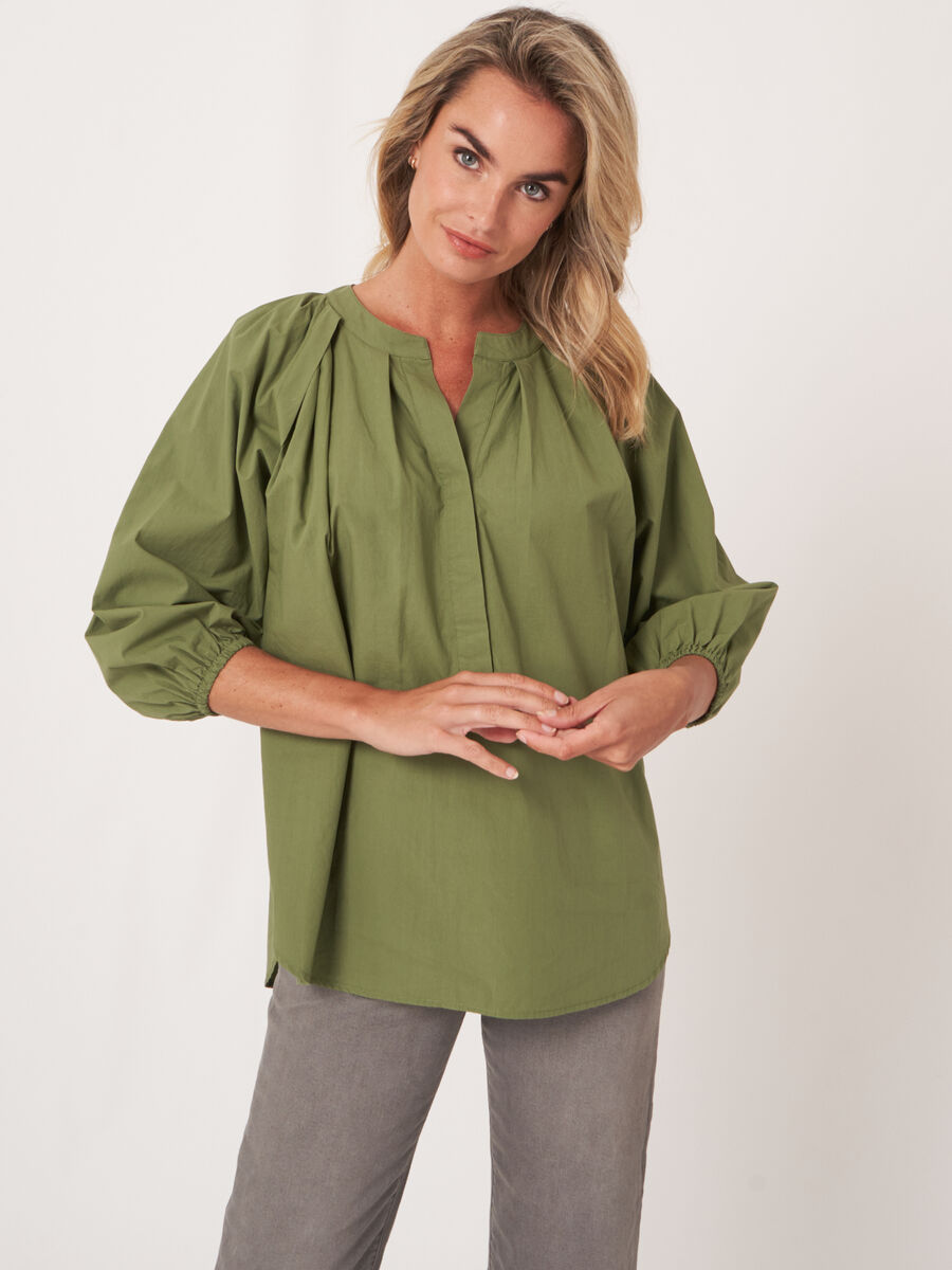 Loose fit cotton blouse with 3/4 raglan puff sleeves image number 0