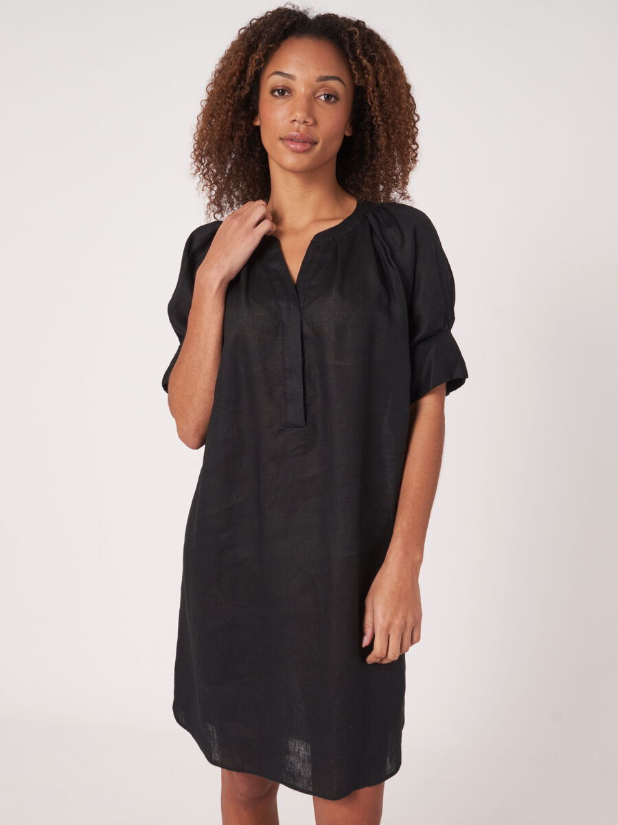 Pure linen dress with covered buttons image number 0