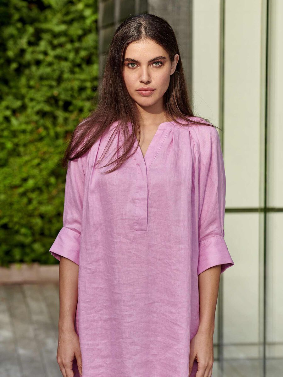 Pure linen dress with covered buttons image number 7