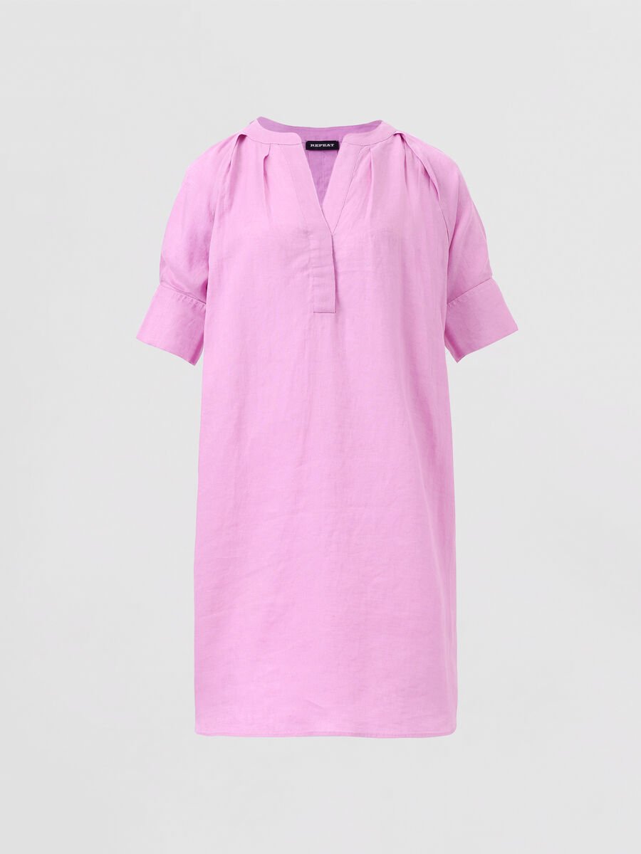 Pure linen dress with covered buttons image number 0