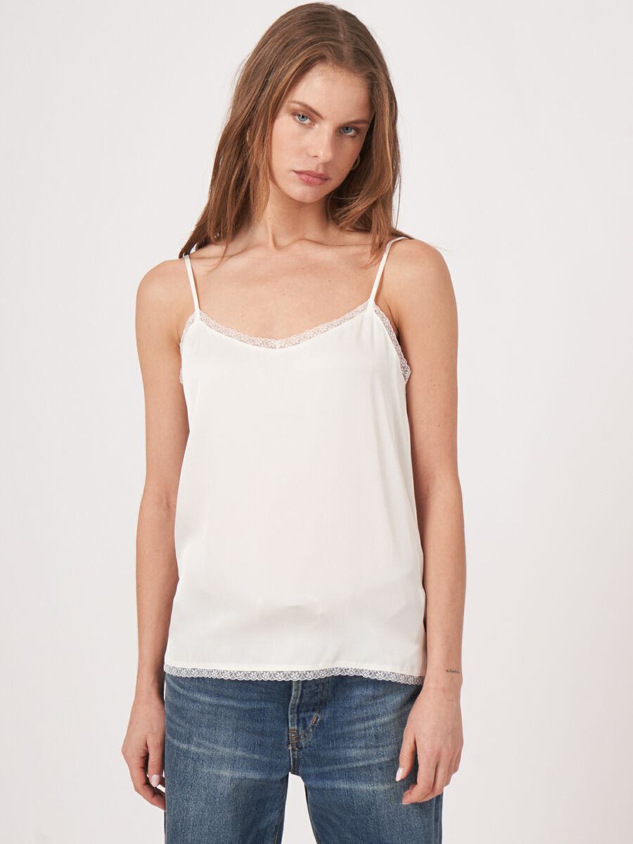 Silk top with lace details image number 0