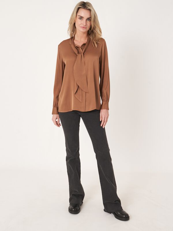 Tie neck silk blouse image number 5