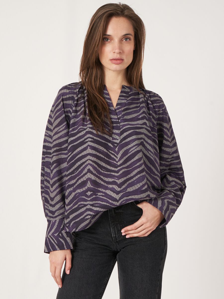 Zebra print cotton silk blend blouse image number 0