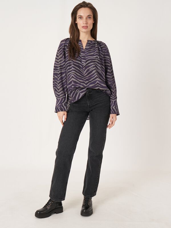 Blouse &agrave; imprim&eacute; z&eacute;br&eacute; en coton m&eacute;lang&eacute; de soie  image number 5