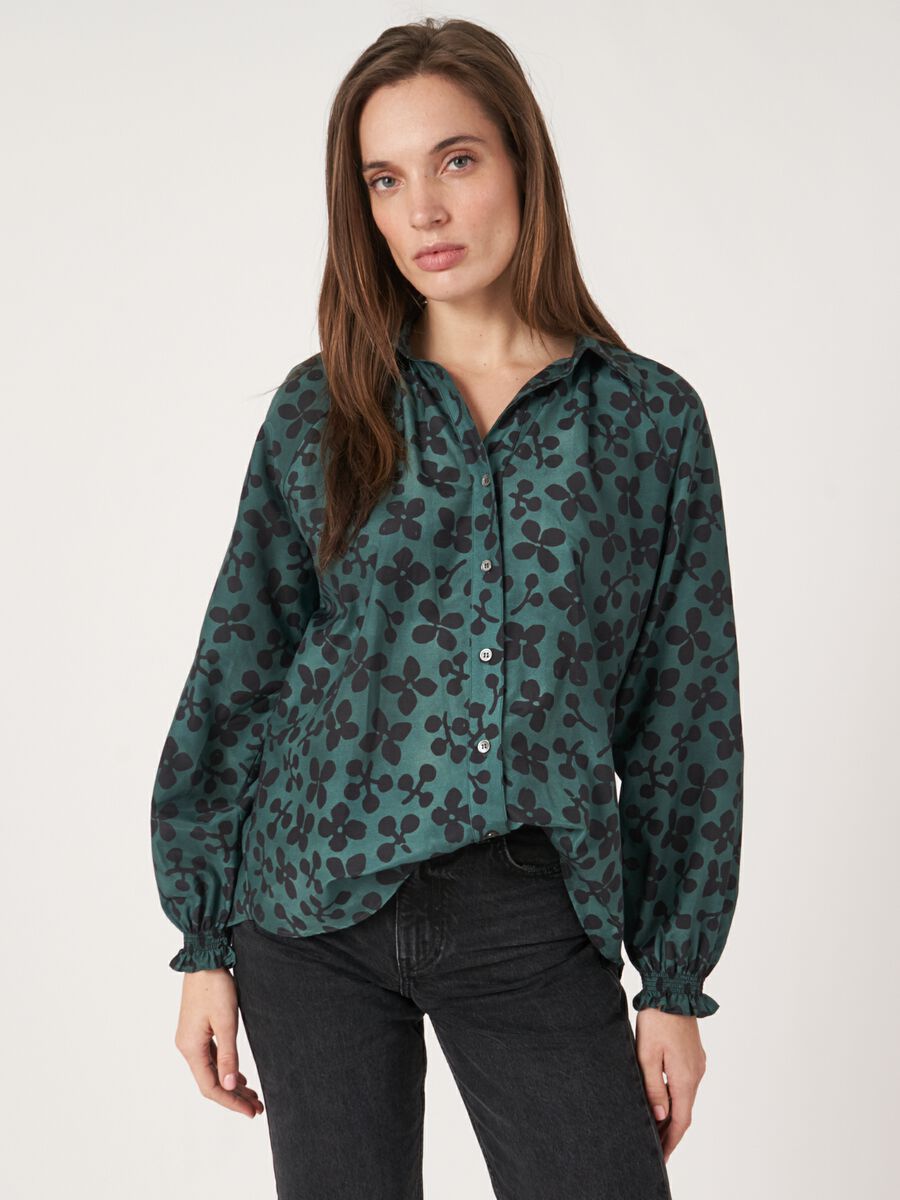 Floral print cotton silk blend blouse image number 0