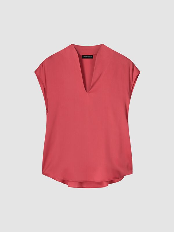 Sleeveless silk top with slit neckline image number 0