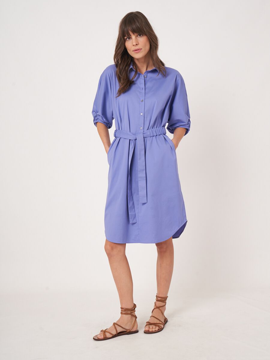 Robe chemise avec manches courtes chauve-souris et ceinture image number 0