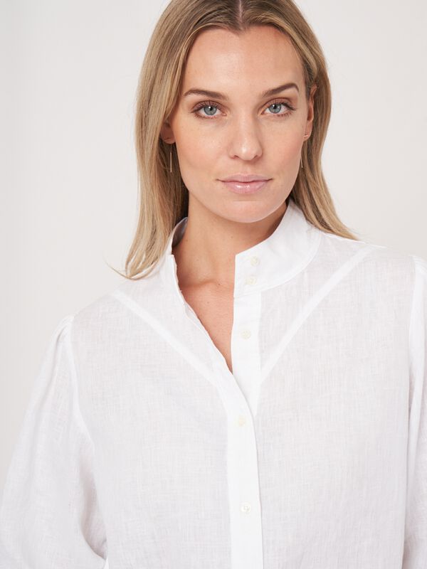Linen blouse with stand-up collar and snap buttons image number 2
