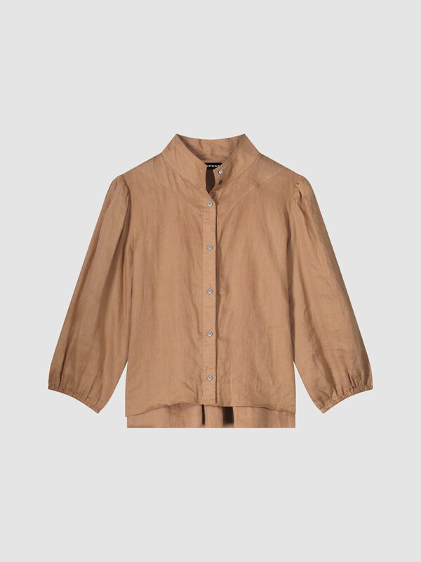 Linnen blouse met opstaande kraag en drukknopen image number 0