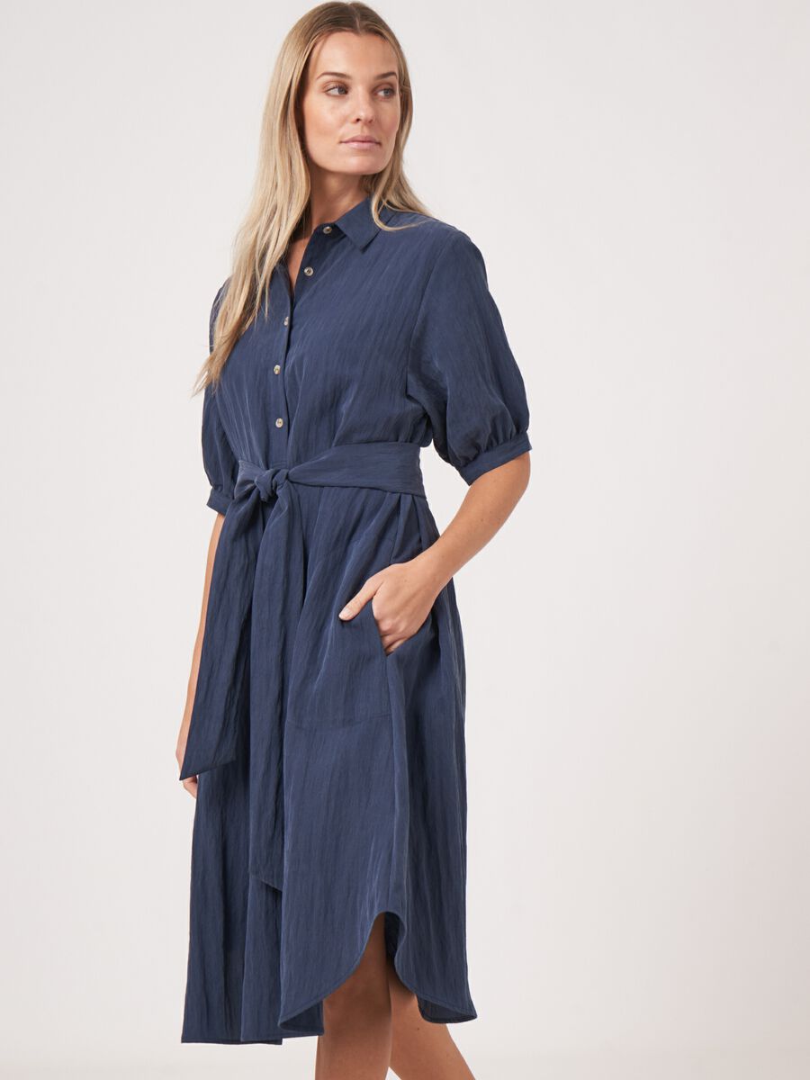 Shirt dress with short puff sleeves and belt image number 0
