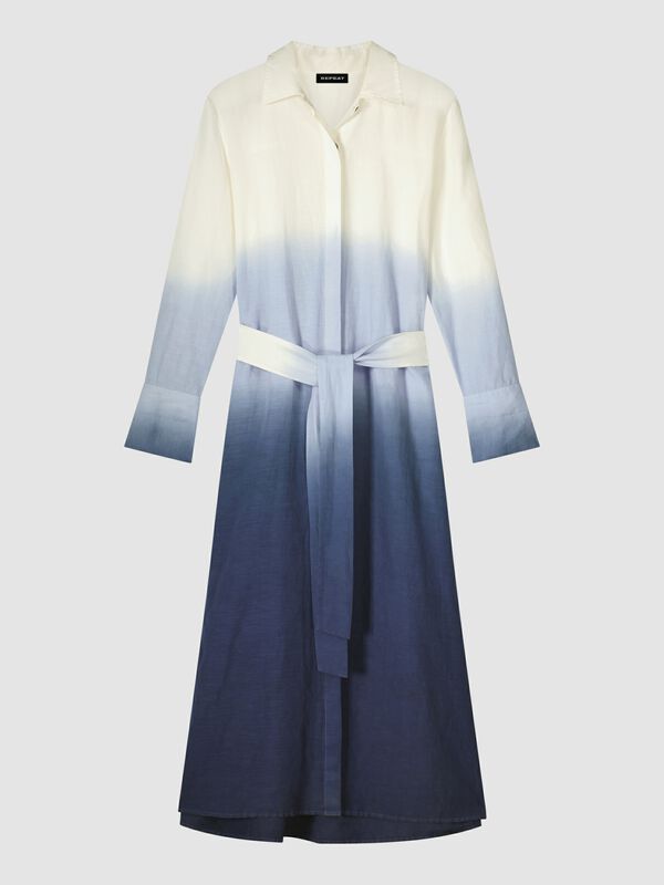 Long shirt dress with dip dye print and belt image number 1