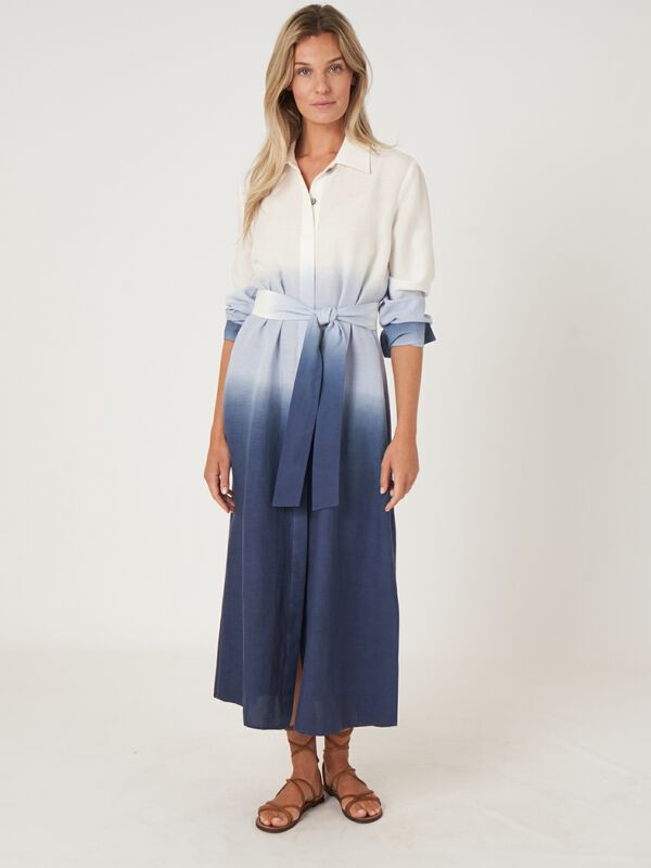 Long shirt dress with dip dye print and belt image number 2