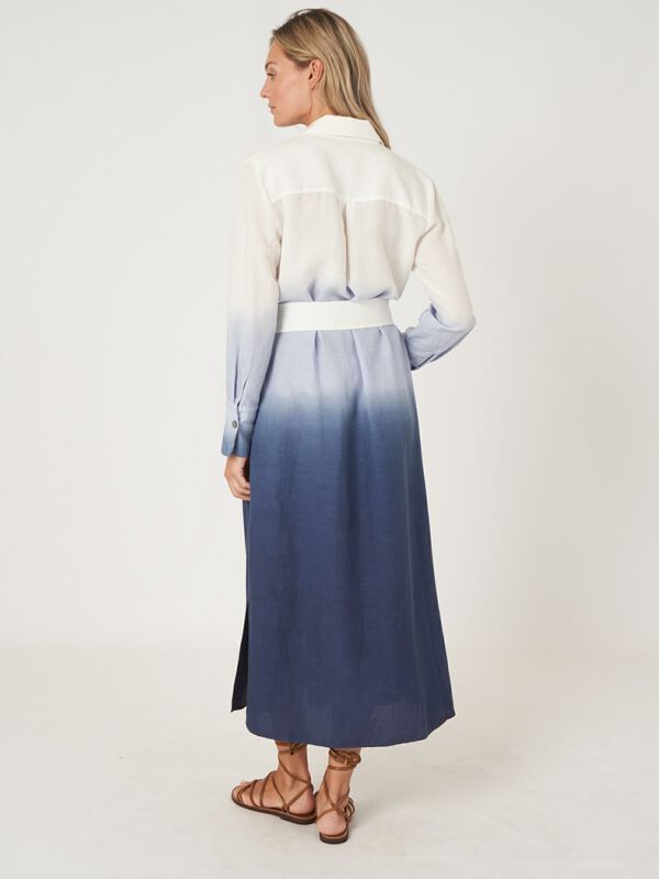 Long shirt dress with dip dye print and belt image number 3