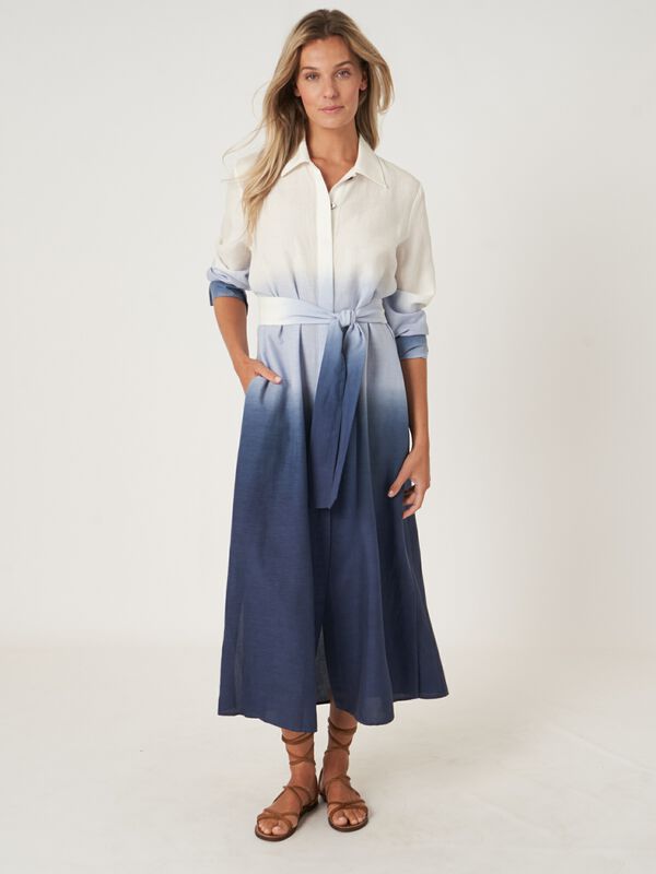 Long shirt dress with dip dye print and belt image number 7