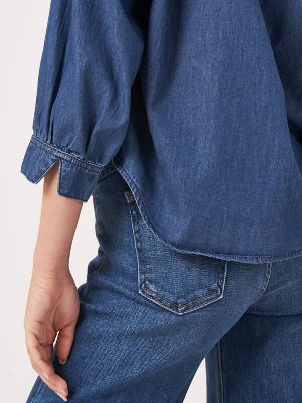 Locker geschnittene Denim-Bluse mit R&uuml;schenkragen image number 3