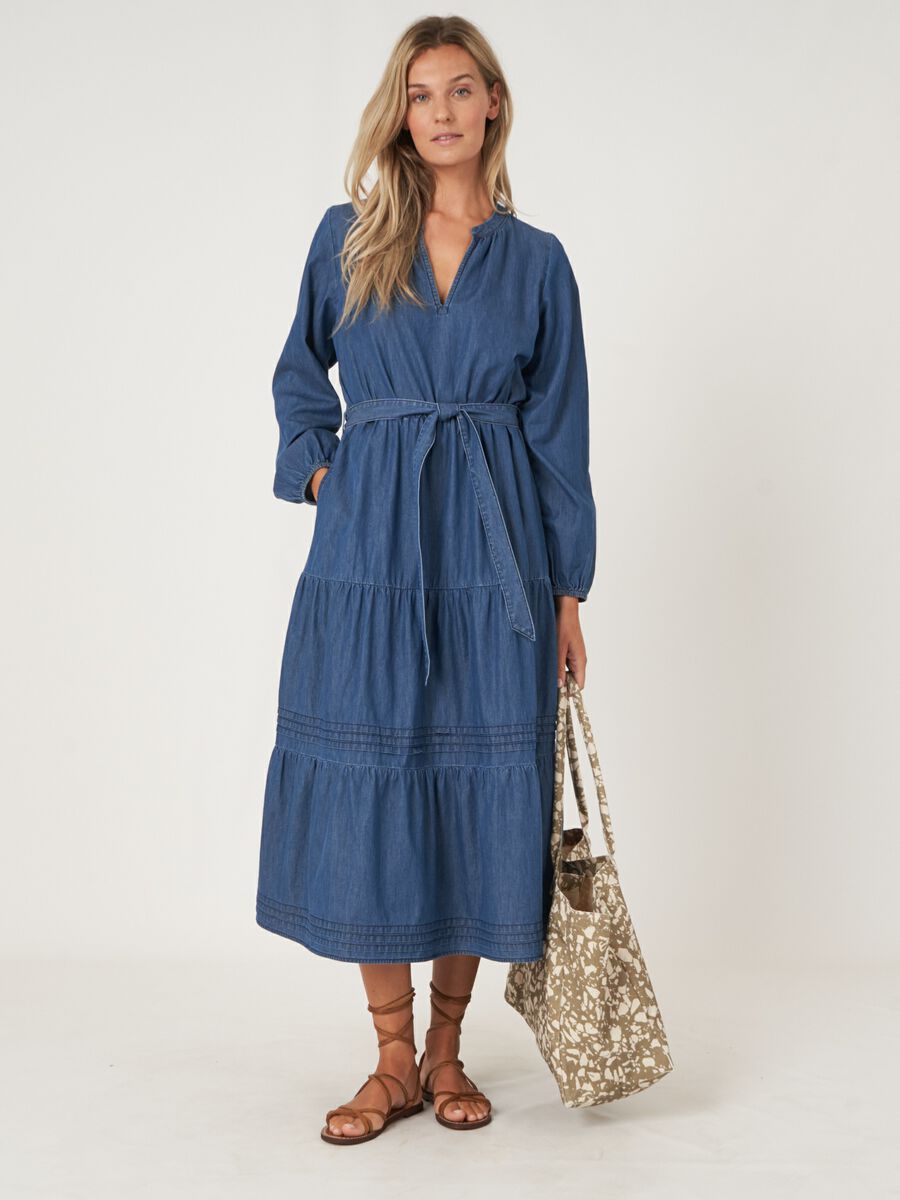 Middellange gelaagde denim jurk image number 1