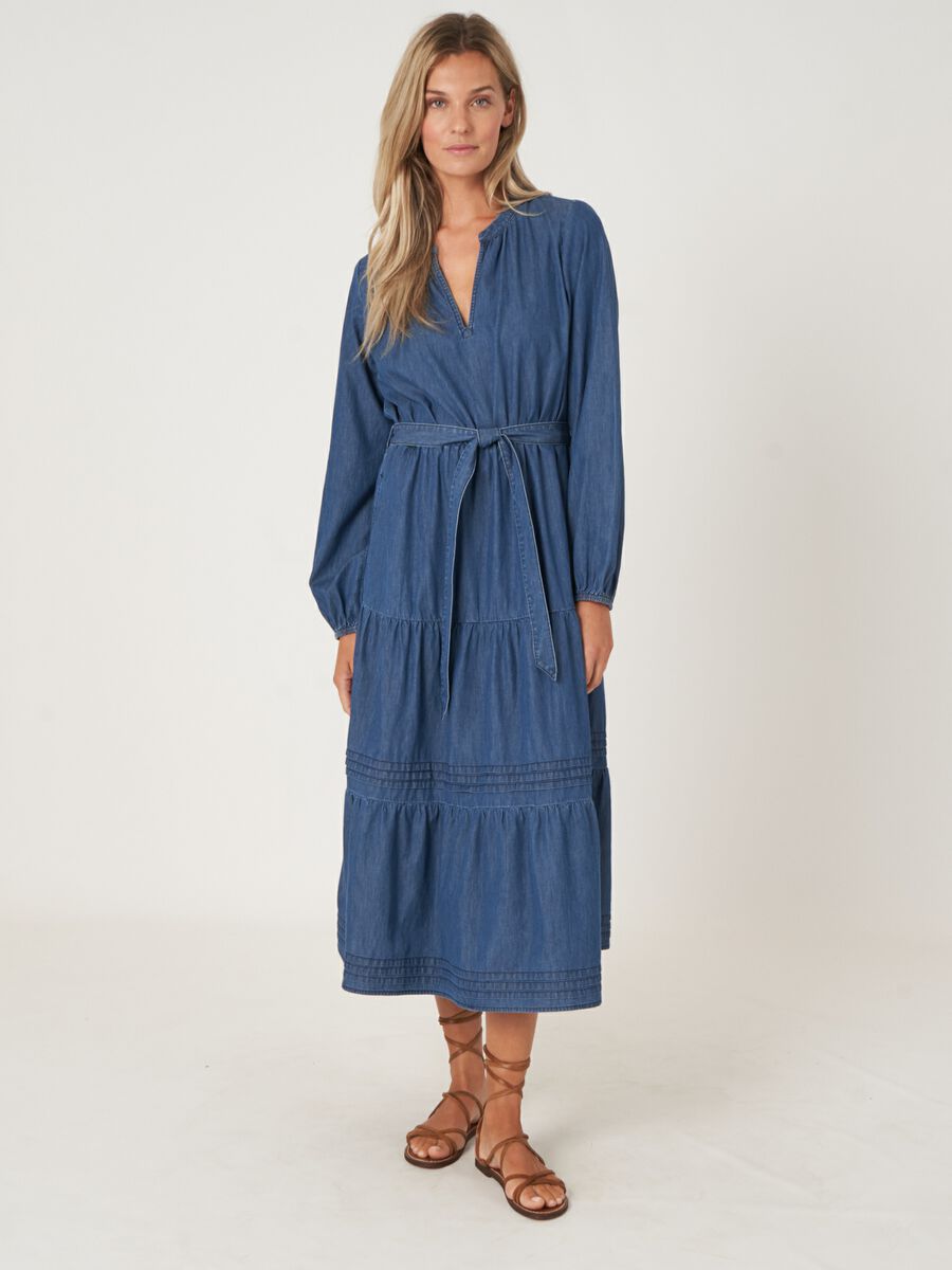 Middellange gelaagde denim jurk image number 5