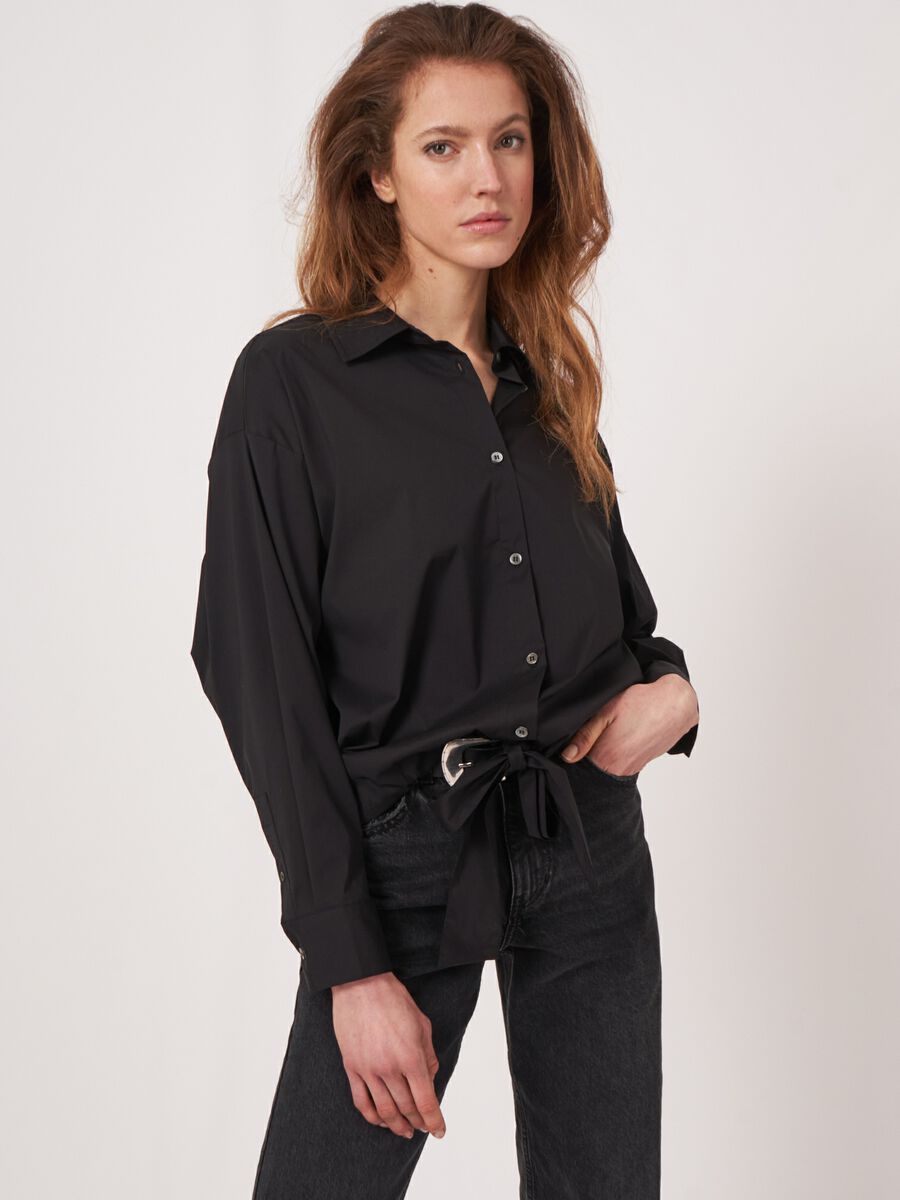 Popeline blouse met trekkoord image number 0