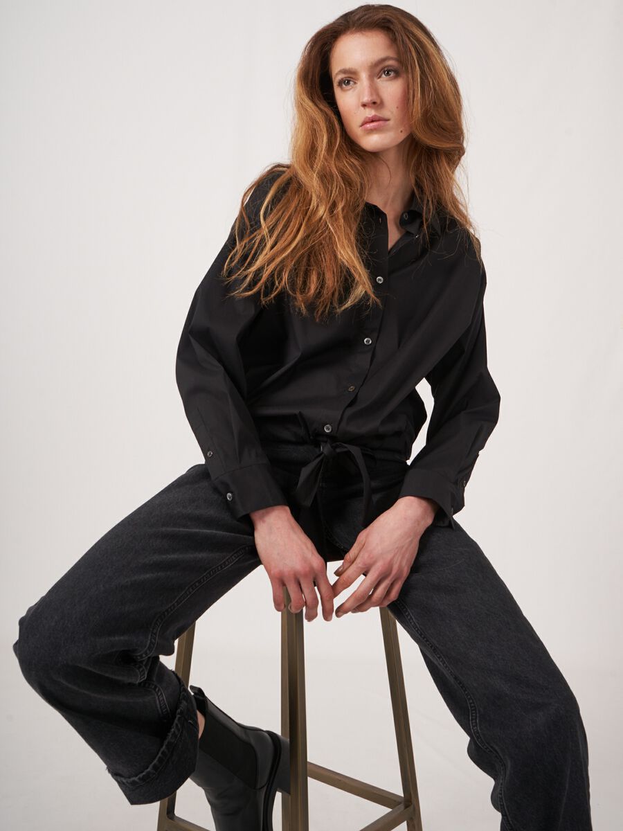 Popeline blouse met trekkoord image number 1