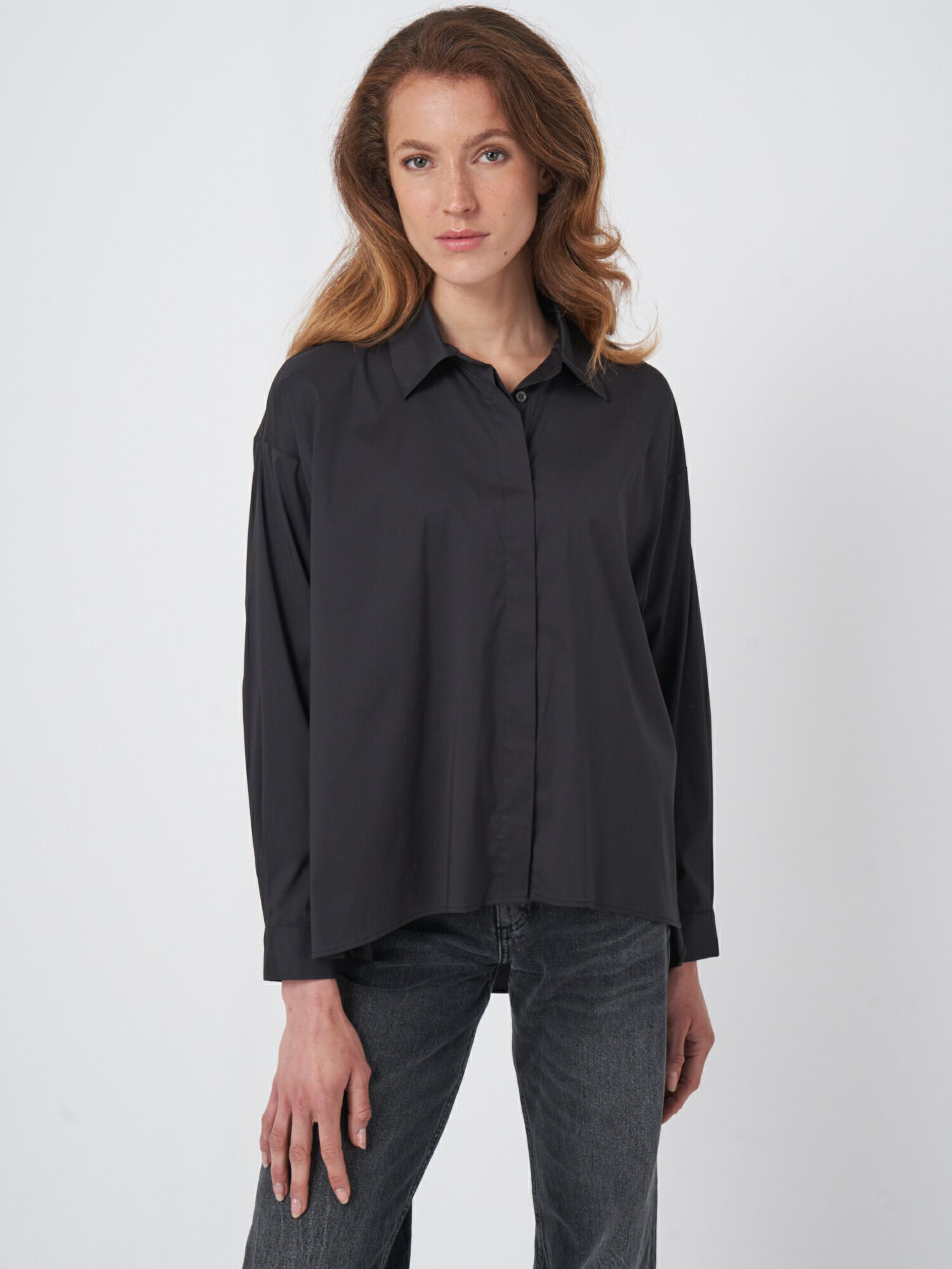 Popeline blouse met splitjes