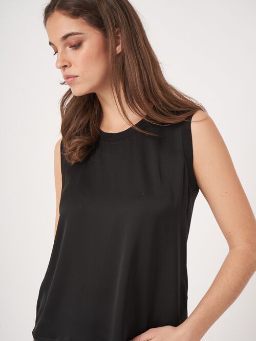 Silk tank top with rib knit trims