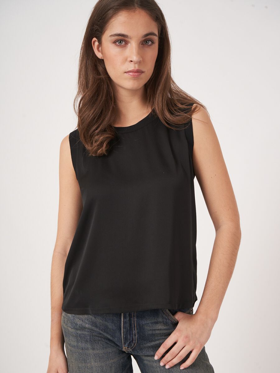 Silk tank top with rib knit trims image number 3