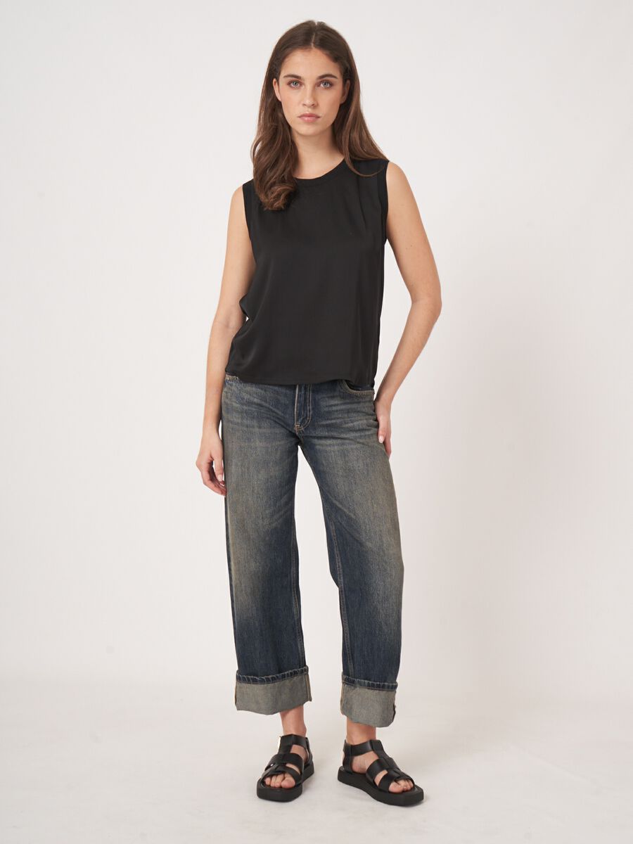 Silk tank top with rib knit trims image number 6