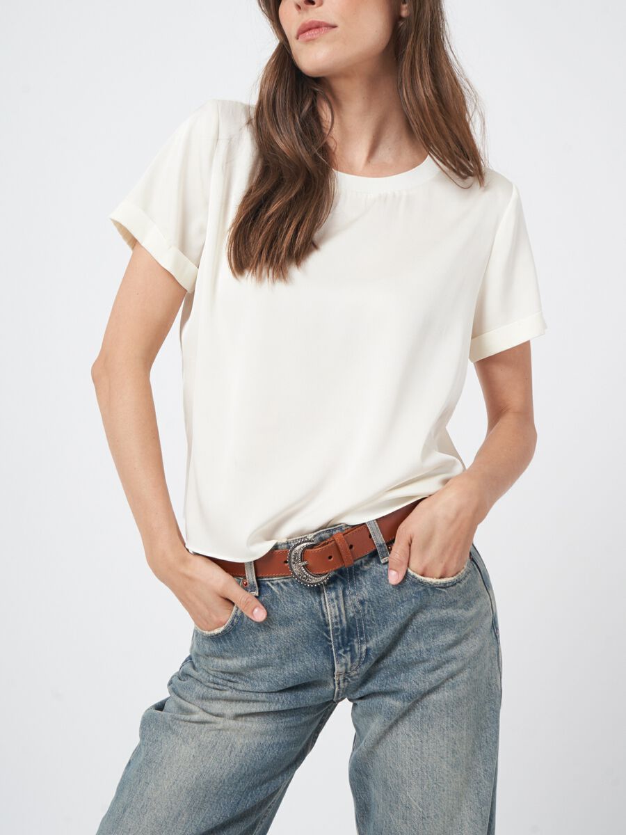 Women&rsquo;s stretch silk top with rolled sleeves | repeat image number 1